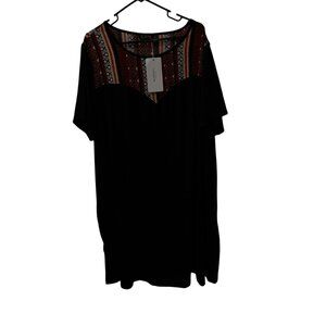 Bloomchic Plus Size 22-24 Black Dress With Multicolor Tribal Print Yoke NWT